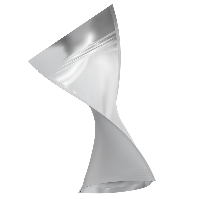 Matte White Foil Metal Vista Clear Translucent Transparent Dragon Chewer 28g ounce smell proof mylar bags by HIGHLOCK. Best thick wholesale bulk dispensary custom child resistant packaging 420 barrier bags tamper evident resealable large food storage near me nearby 50 pack 6x9x2