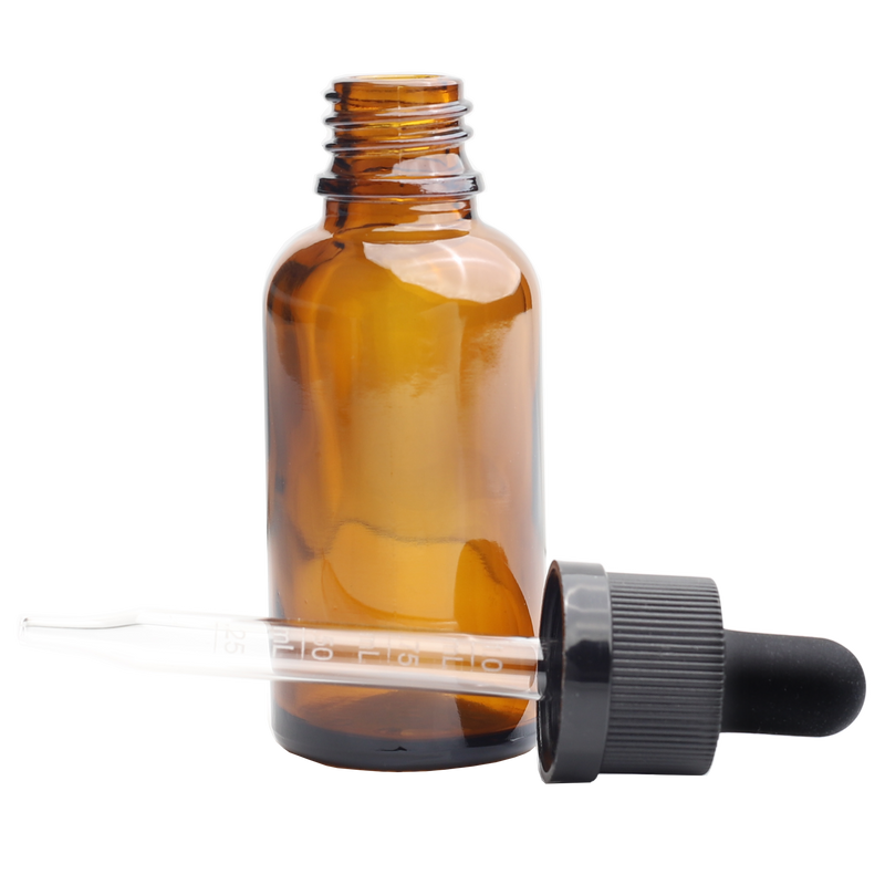 30ML Amber Glass Dropper Bottles - Child Resistant Black Cap (330 qty.)