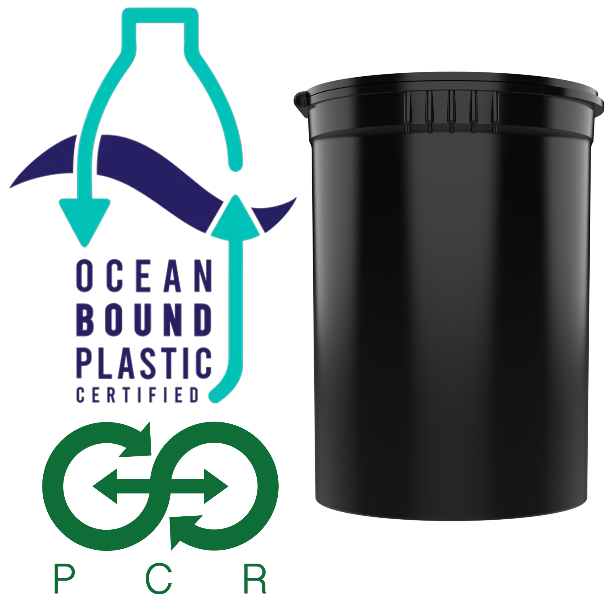 30 Dram Black Recycled Ocean Plastic PCR Child Resistant Pop Top Conta