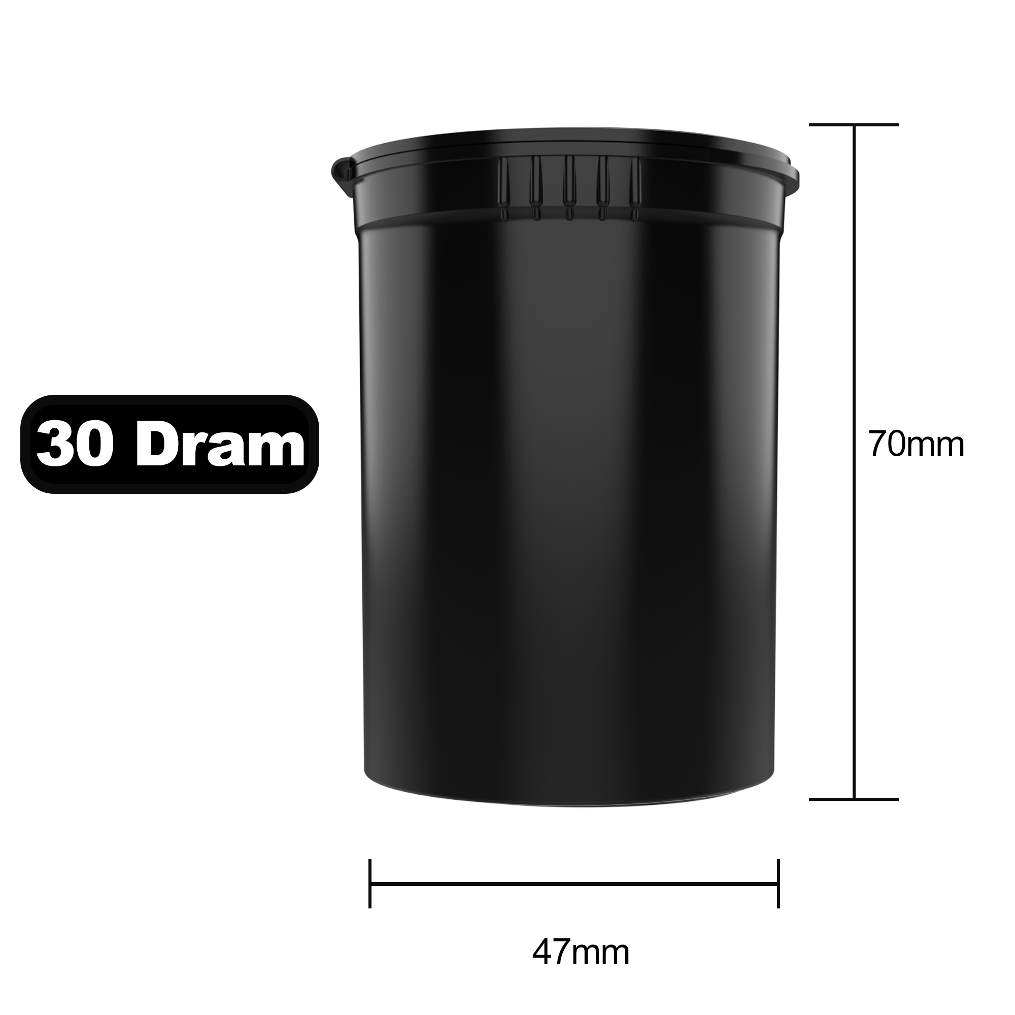 30 Dram Dragon Chewer Black Big Pop Top diagram size template 1/8th ounce 3.5 gram 1/4th ounce poptop cheap