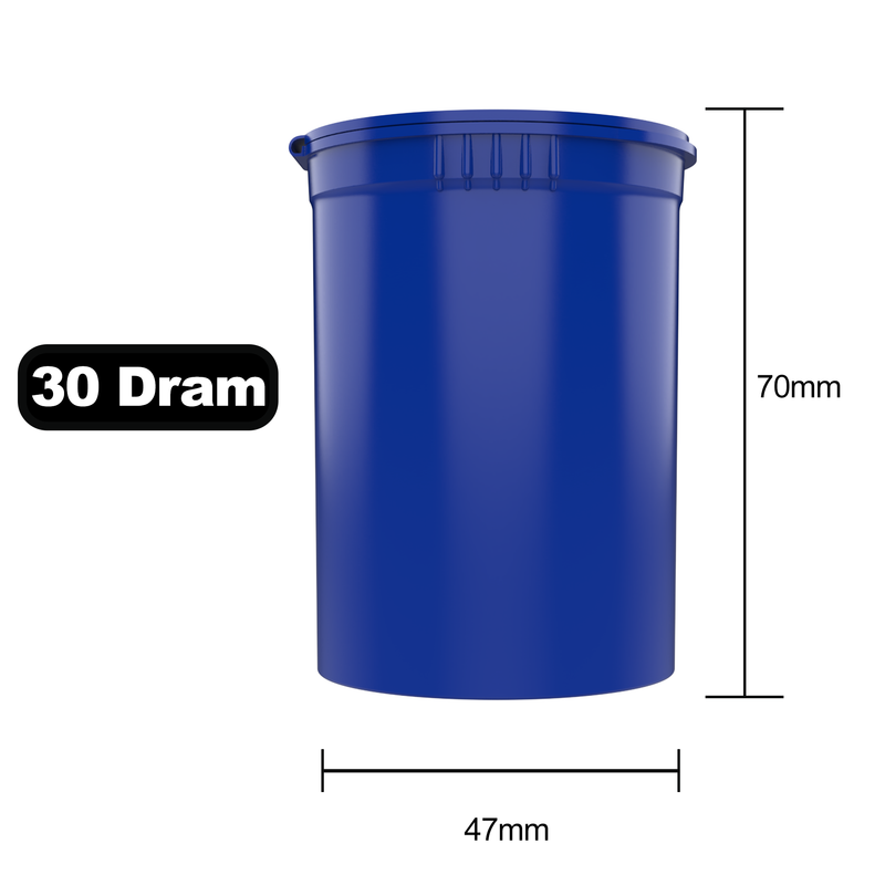 30 Dram Dragon Chewer Blue Big Pop Top diagram size template 1/8th ounce 3.5 gram 1/4th ounce poptop cheap