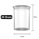30 Dram Dragon Chewer Clear Big Pop Top diagram size template 1/8th ounce 3.5 gram 1/4th ounce poptop cheap translucent transparent