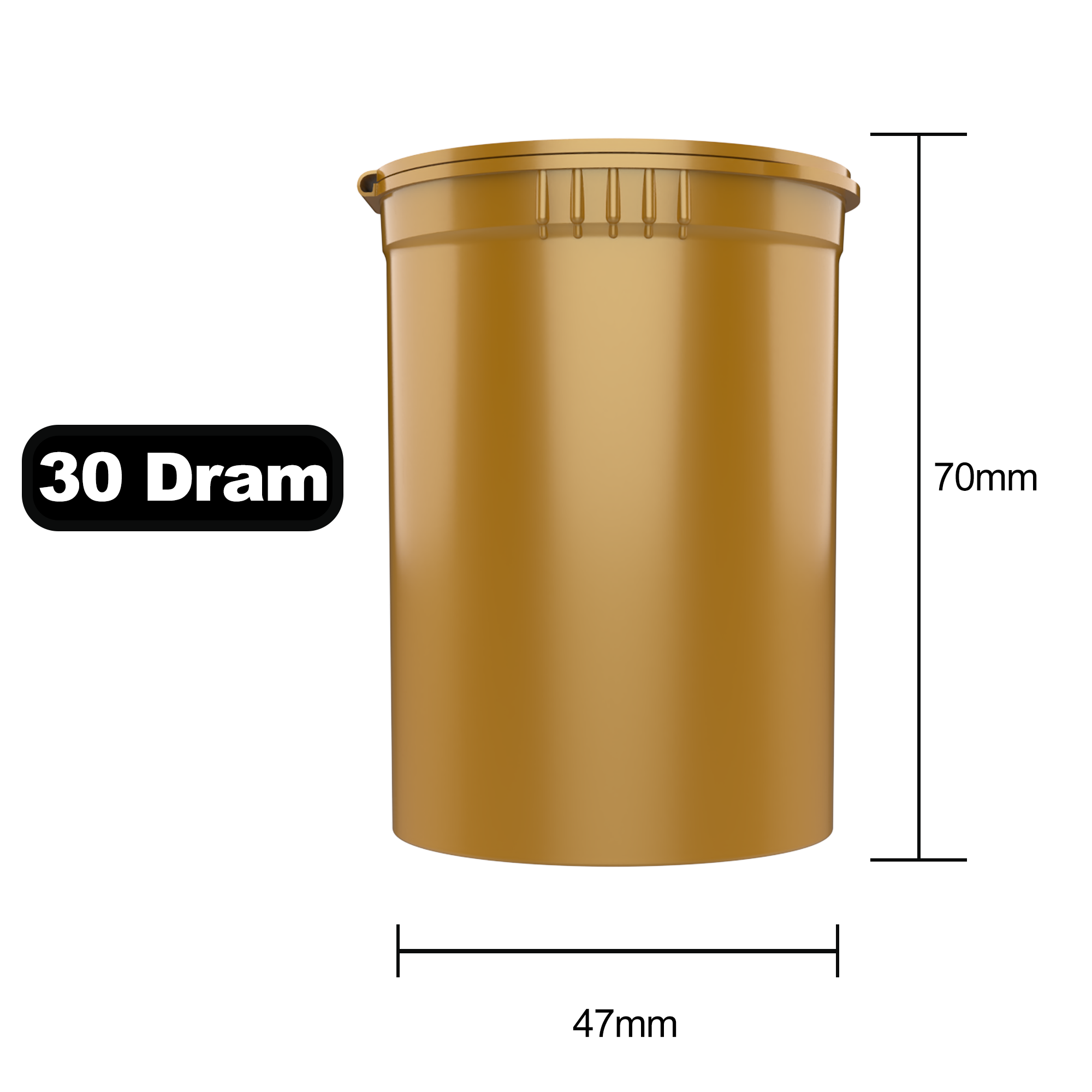 30 Dram Dragon Chewer Gold Big Pop Top diagram size template 1/8th ounce 3.5 gram 1/4th ounce poptop cheap