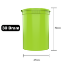 30 Dram Dragon Chewer Lime Green Big Pop Top diagram size template 1/8th ounce 3.5 gram 1/4th ounce poptop cheap