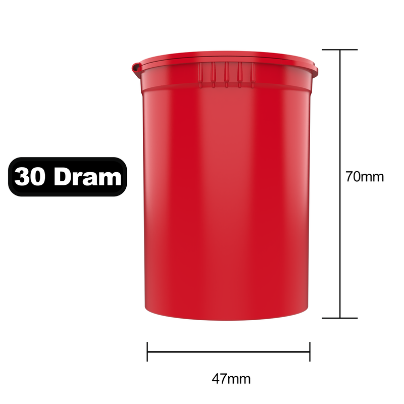 30 Dram Dragon Chewer Red Big Pop Top diagram size template 1/8th ounce 3.5 gram 1/4th ounce poptop cheap