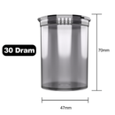 30 Dram Dragon Chewer Smoke Grey Big Pop Top diagram size template 1/8th ounce 3.5 gram 1/4th ounce poptop cheap translucent transparent
