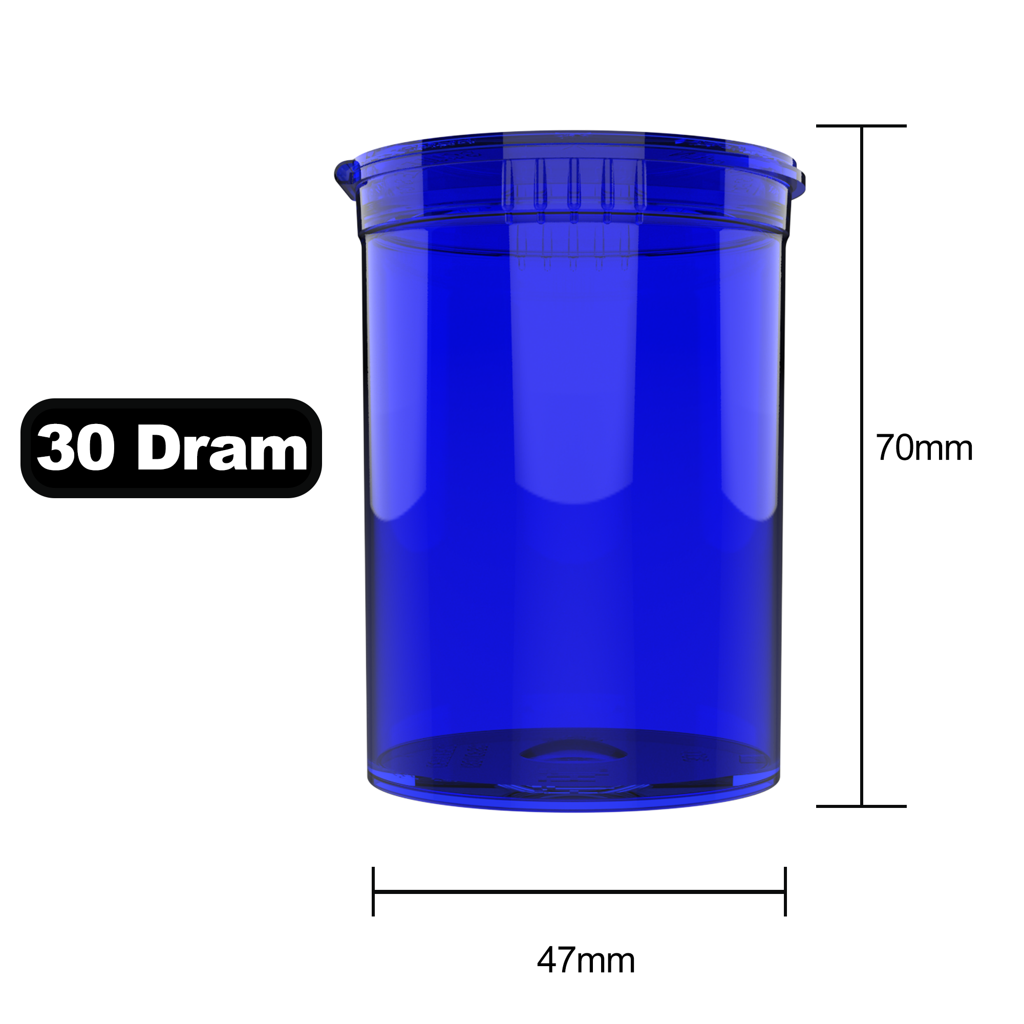30 Dram Dragon Chewer Translucent Red Big Pop Top diagram size template 1/8th ounce 3.5 gram 1/4th ounce poptop cheap translucent transparent