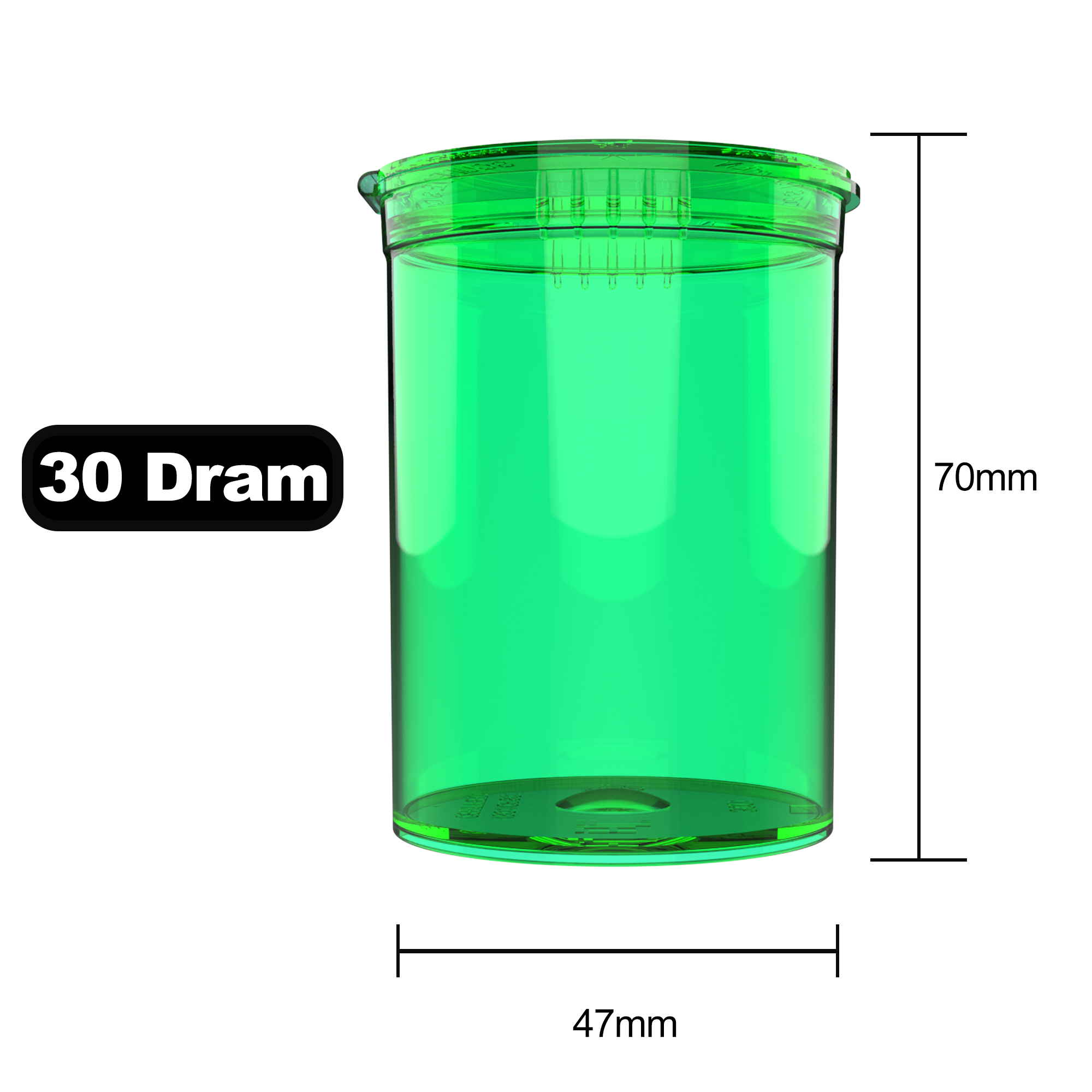 30 Dram Translucent Green Child Resistant Pop Top Bottles (160 qty.)