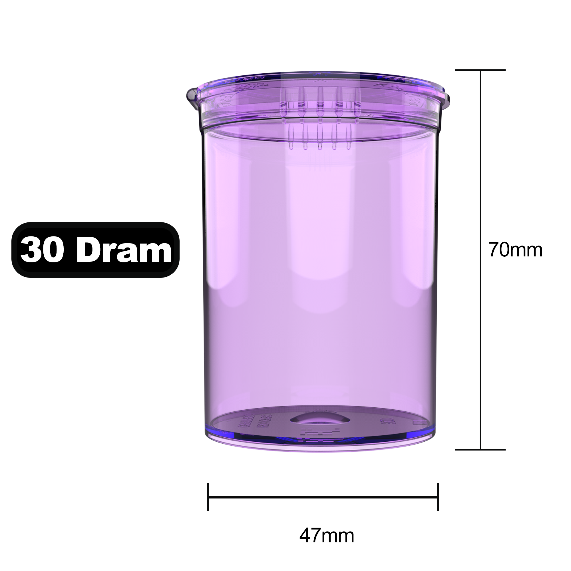 30 Dram Translucent Purple Child Resistant Pop Top Bottles (160 qty.) - Dragon Chewer
