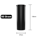 60 Dram Dragon Chewer Black Big Pop Top diagram size template. Capacity 14 gram 1/2 half ounce. 7 gram 1/4 ounce.