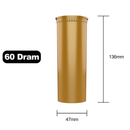 60 Dram Dragon Chewer Gold Big Pop Top diagram size template. Capacity 14 gram 1/2 half ounce. 7 gram 1/4 ounce.