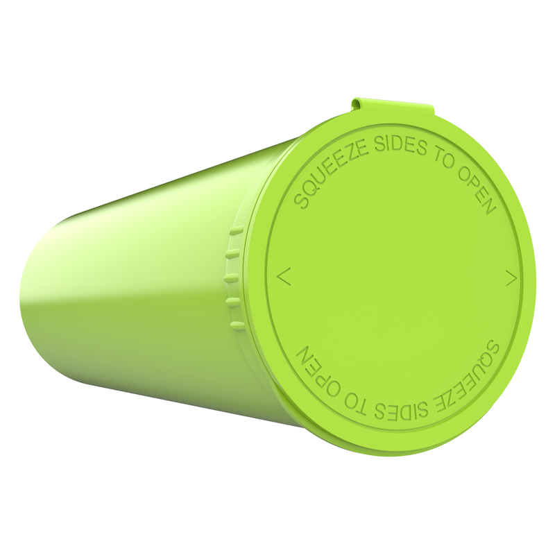 60 Dram Lime Green Dragon Chewer opaque pop top tube no odor smell proof containers fast shipping. Capacity 14 gram 1/2 half ounce oz nearby empty