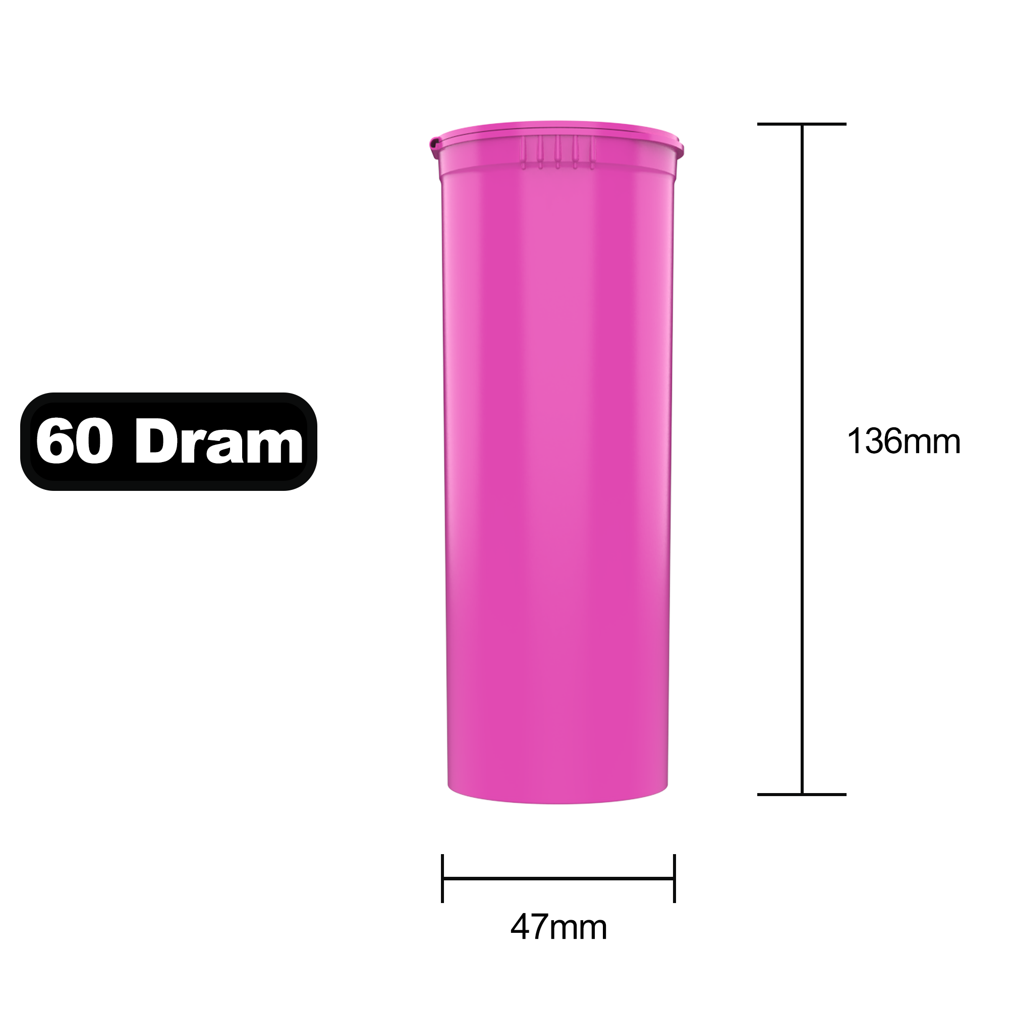 60 Dram Opaque Pink Child Resistant Pop Top Bottles (75 qty.) - Dragon Chewer