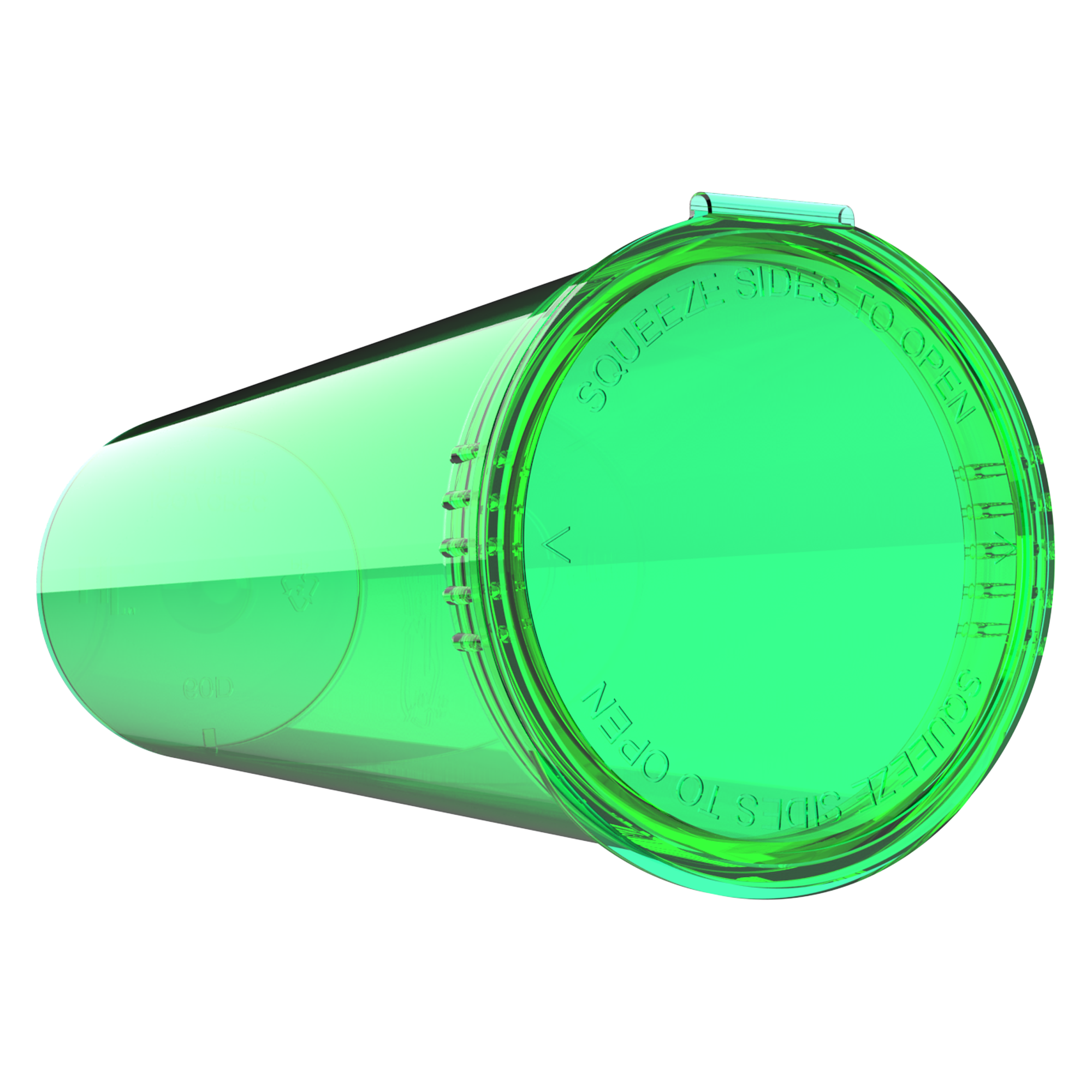 60 Dram Green translucent transparent Dragon Chewer pop top tube no odor smell proof containers fast shipping compliance. Capacity 14 gram 1/2 half ounce oz nearby empty