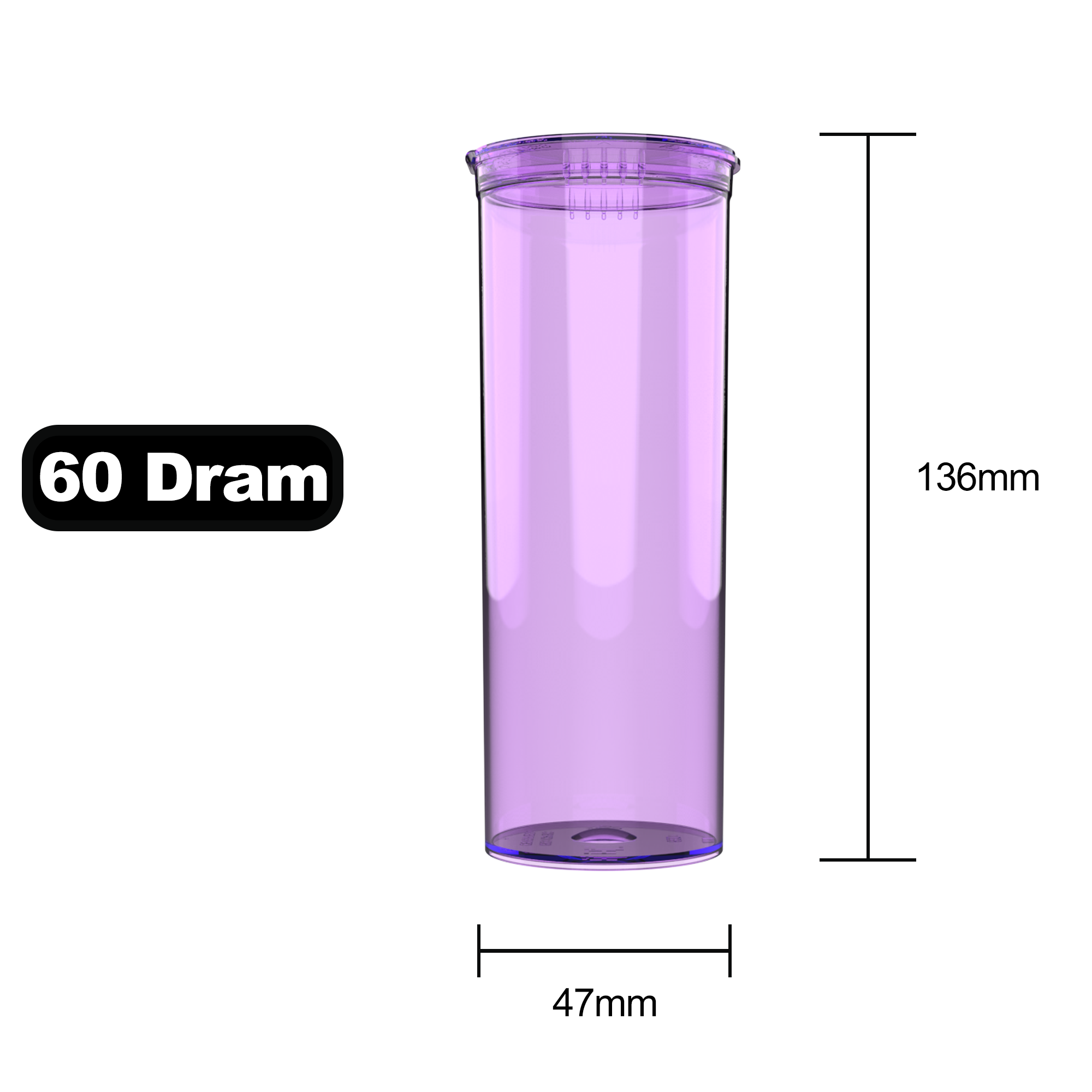 60 Dram Translucent Purple Child Resistant Pop Top Containers (75 qty.) - Dragon Chewer