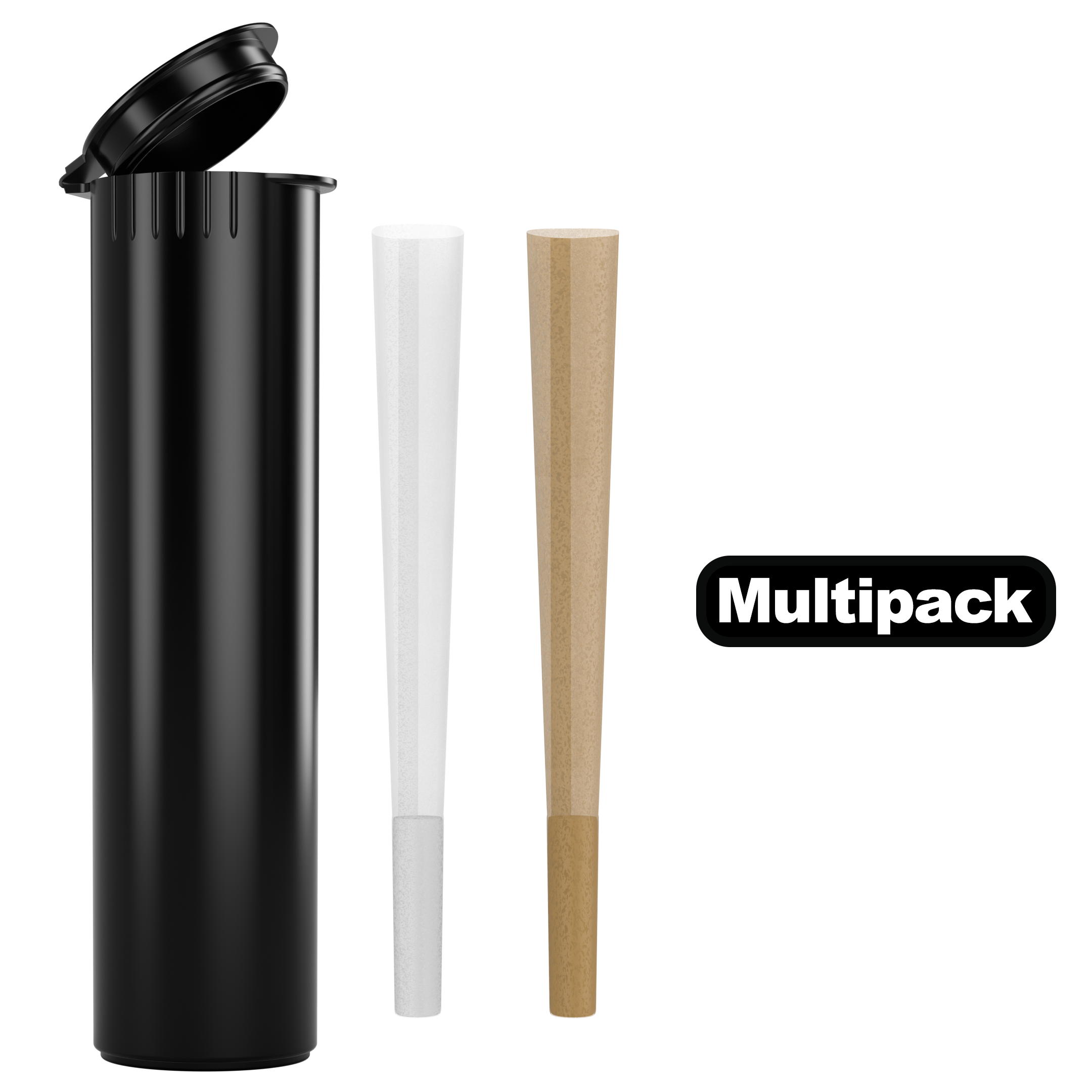 80mm Wide Black Pop Top Pre Roll Child Resistant Tubes - OPEN LID (600 qty.)