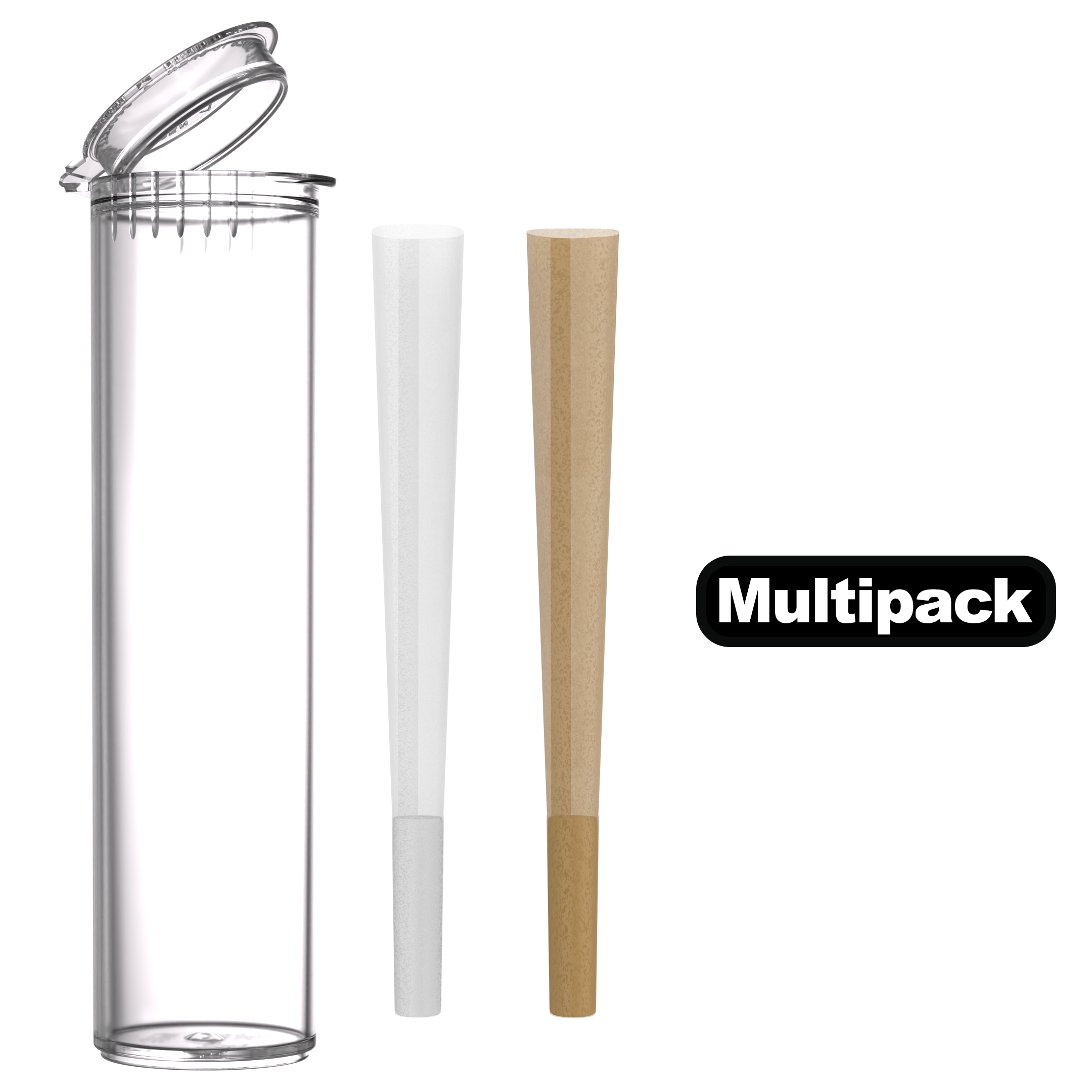 80mm Wide Clear Pop Top Pre Roll Child Resistant Tubes - OPEN LID (600 qty.)