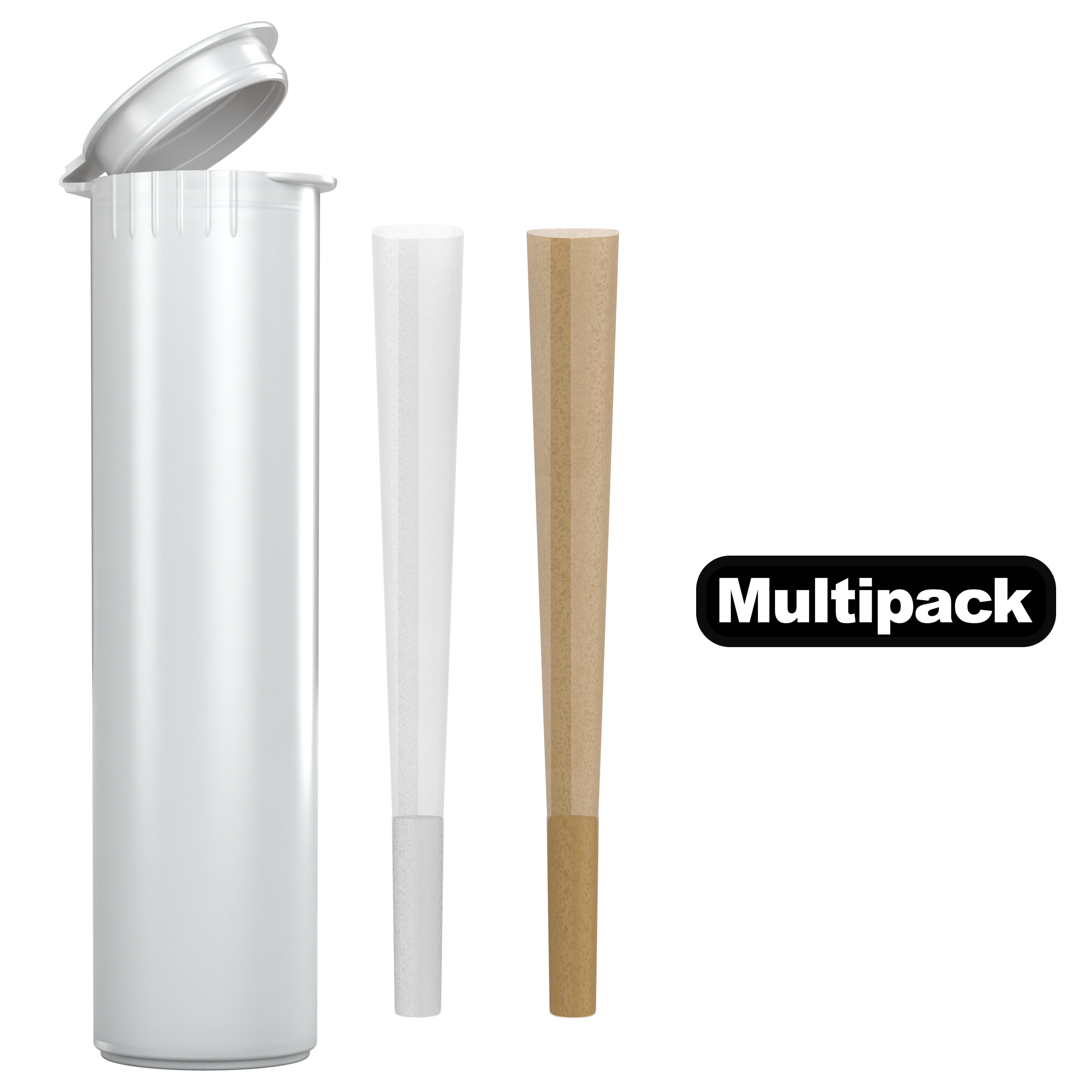 80mm Wide White Pop Top Pre Roll Child Resistant Tubes - OPEN LID (600 qty.)