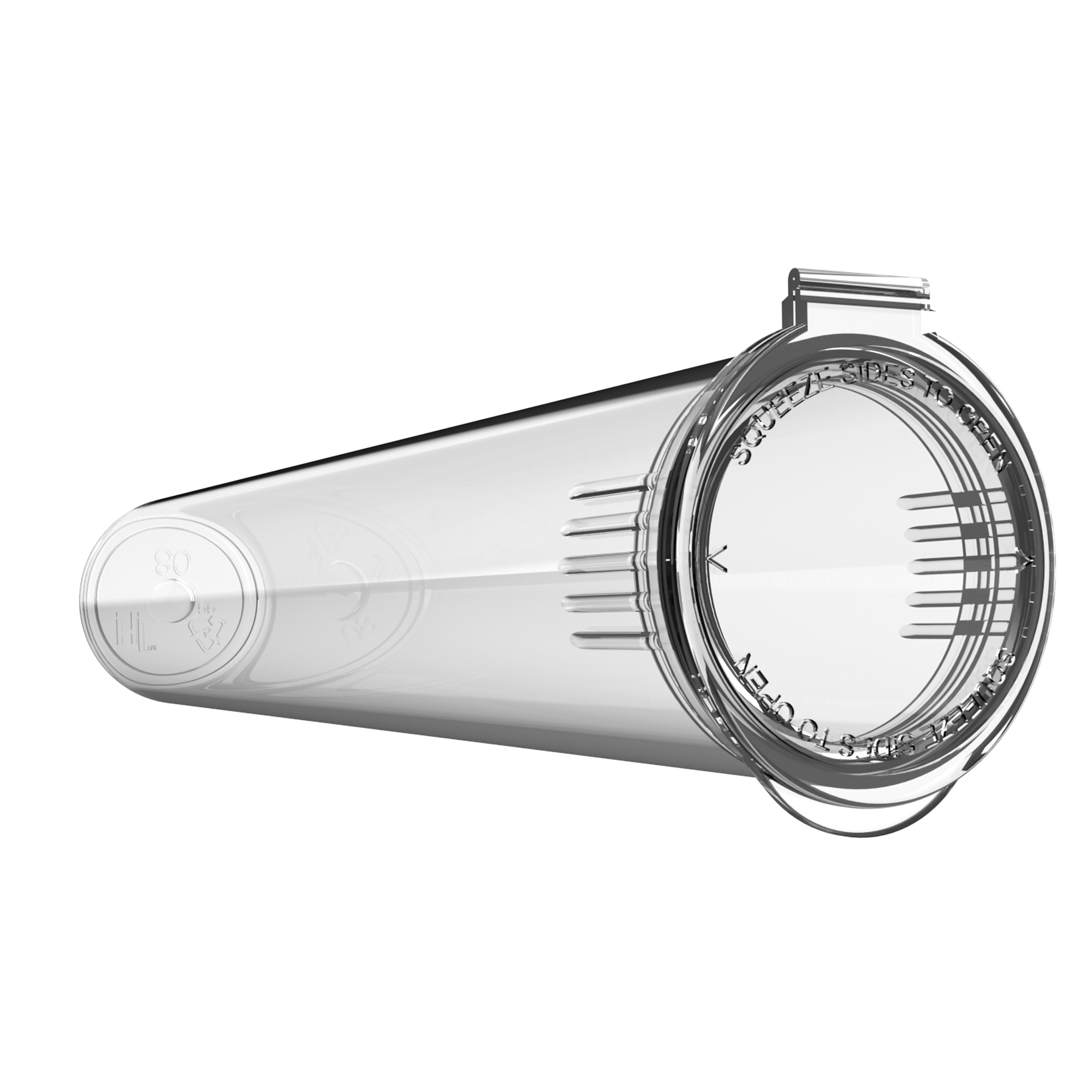 80mm Clear Pop Top Pre Roll Child Resistant Tubes - OPEN LID (1,150 qty.) - Dragon Chewer