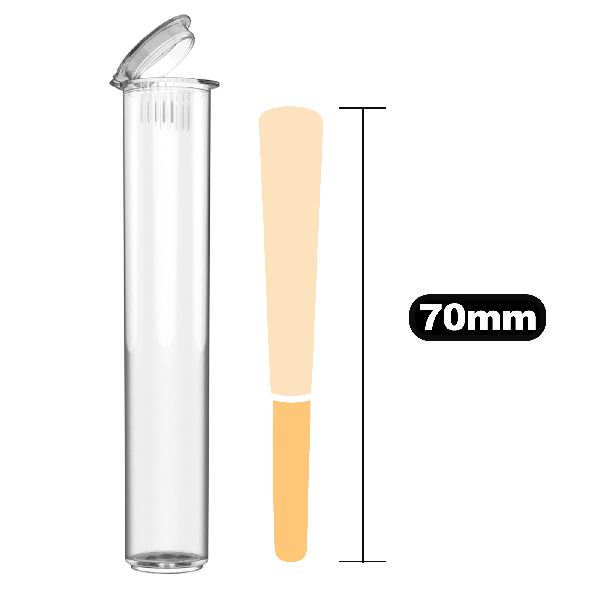 80mm Clear Pop Top Pre Roll Child Resistant Tubes - OPEN LID (1,150 qt 80mm Clear Pop Top Pre Roll Child Resistant Tubes - OPEN LID (1,150 qt