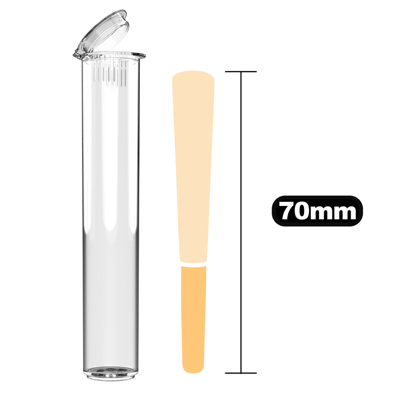 80mm Clear Pop Top Pre Roll Child Resistant Tubes - OPEN LID (1,150 qty.)