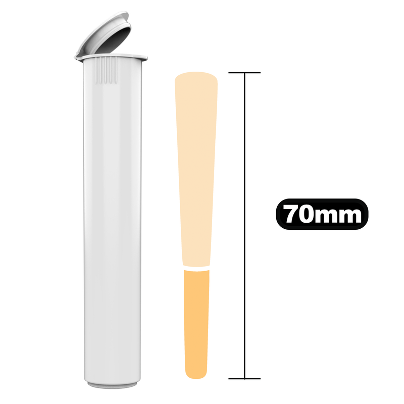 80mm White Pop Top Pre Roll Child Resistant Tubes - OPEN LID (1,150 qty.)