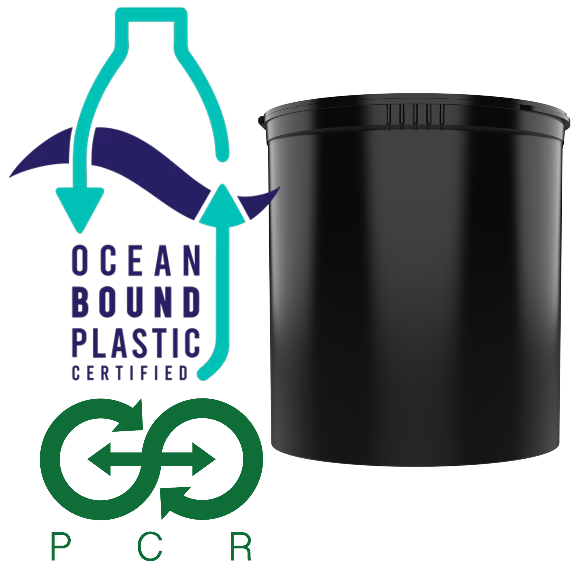 90 Dram Black Recycled Ocean Plastic PCR Child Resistant Pop Top Conta
