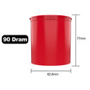 90 Dram Dragon Chewer Red Big Pop Top diagram size template supplies. Capacity 1 one ounce 1/2 oz.