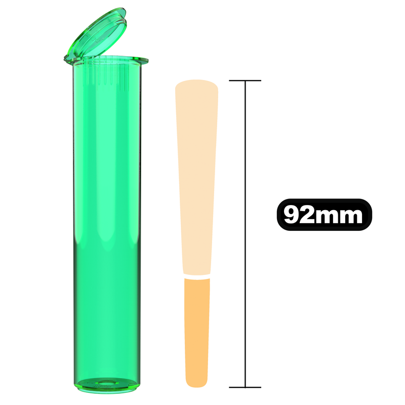 92mm Translucent Green Pop Top Pre Roll Child Resistant Tubes - (700 qty.)