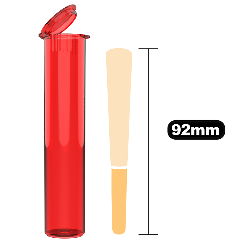 92mm Translucent Red Pop Top Pre Roll Child Resistant Tubes - (700 qty.)