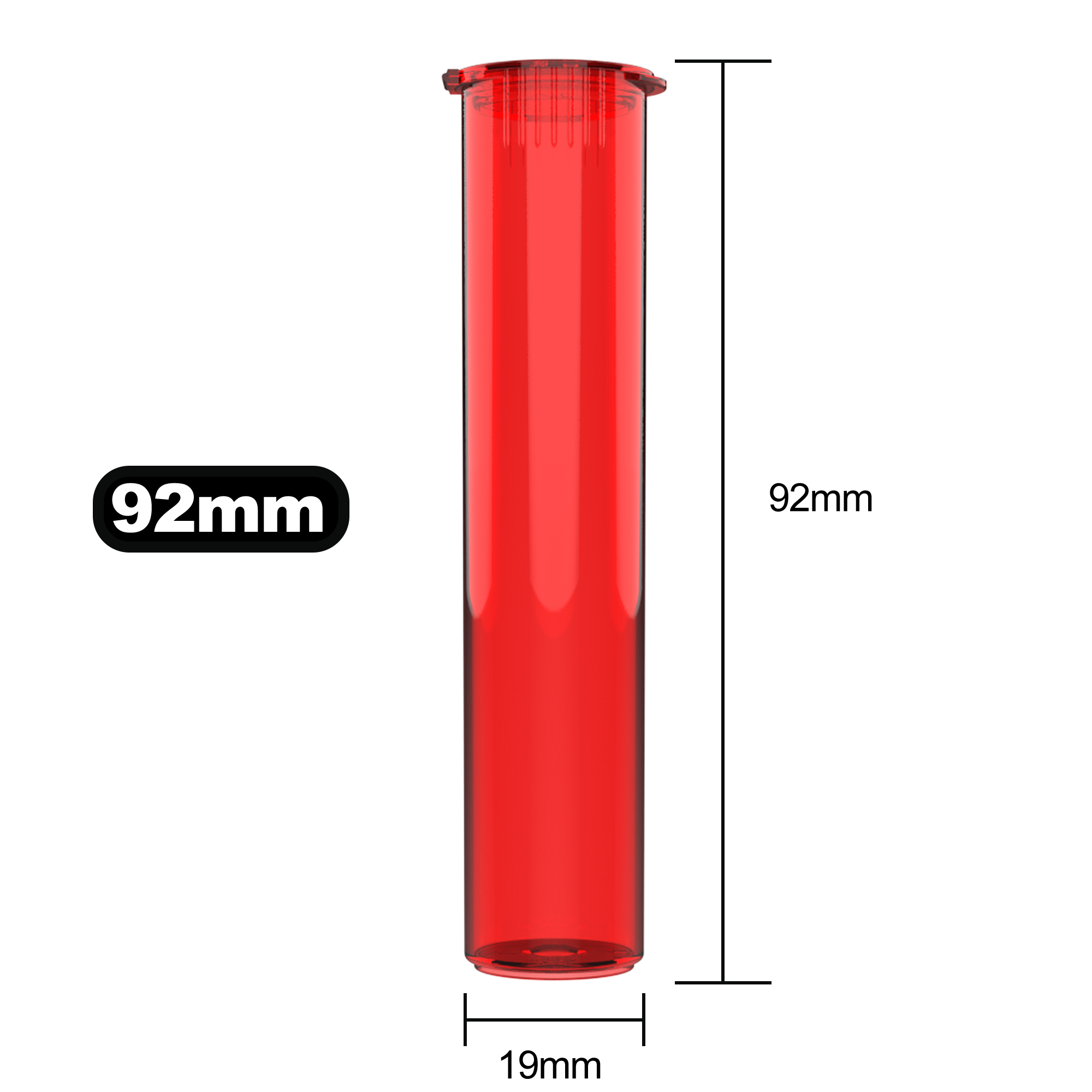 92mm Translucent Red Pop Top Pre Roll Child Resistant Tubes - (700 qty.) - Dragon Chewer