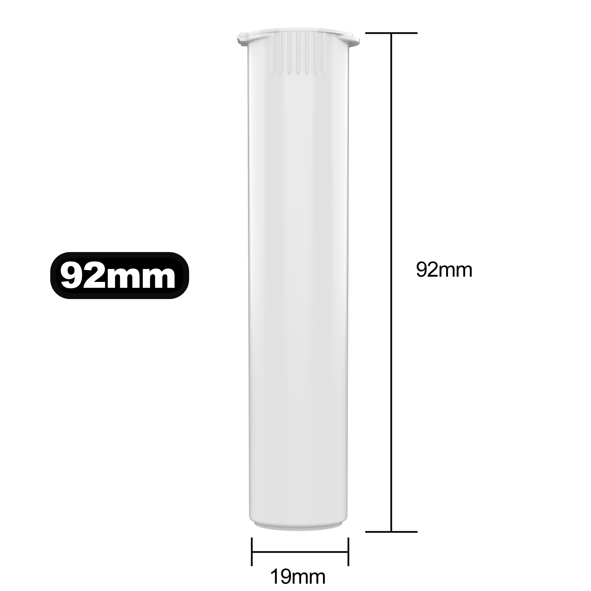 92mm White Pop Top Pre Roll Child Resistant Tubes -  OPEN LID (675 qty.) - Dragon Chewer