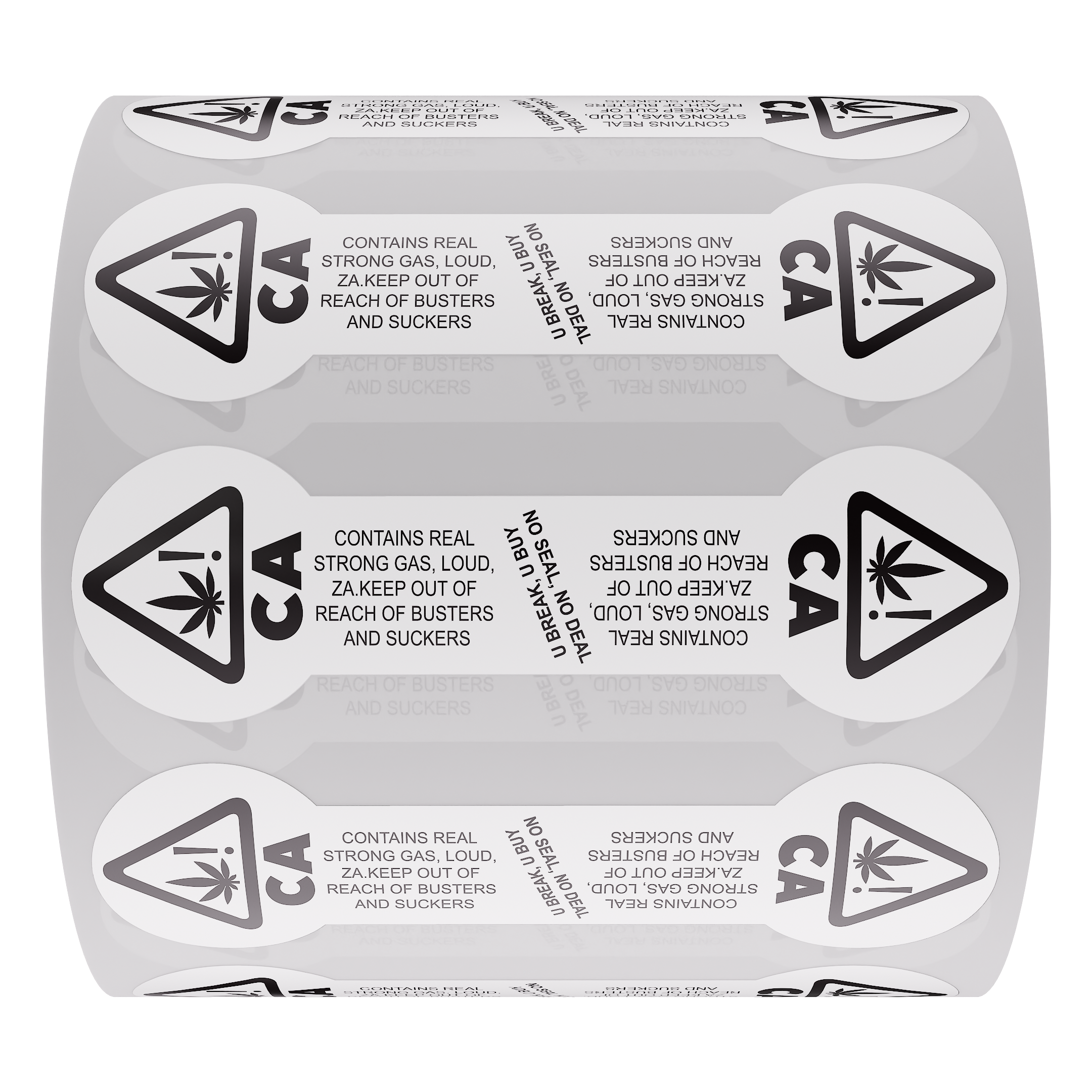 California Tamper Evident Universal THC ! Marijuana Symbol Labels (1,000 qty.)