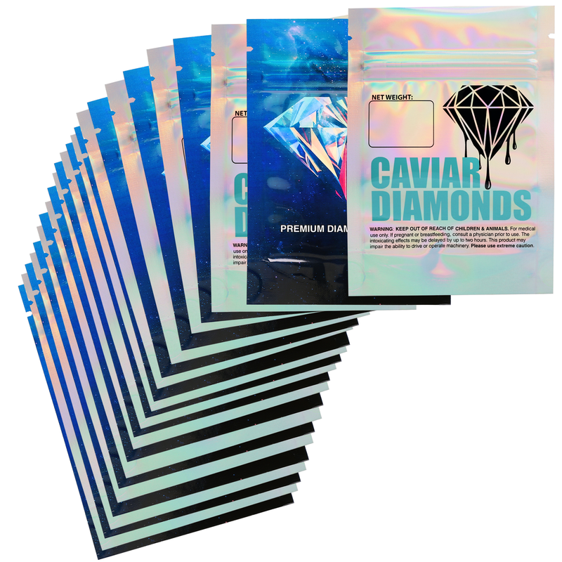 1/8th 3.5g 8th Holographic Caviar Diamonds Designer Custom Printed Mylar Bags (1,000 qty.)