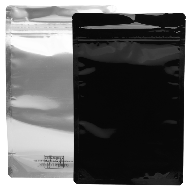 1 Ounce CR Exit Bags Gloss Black / Clear - Tear Notch Mylar Bags - Child Resistant - (1,000 qty.)