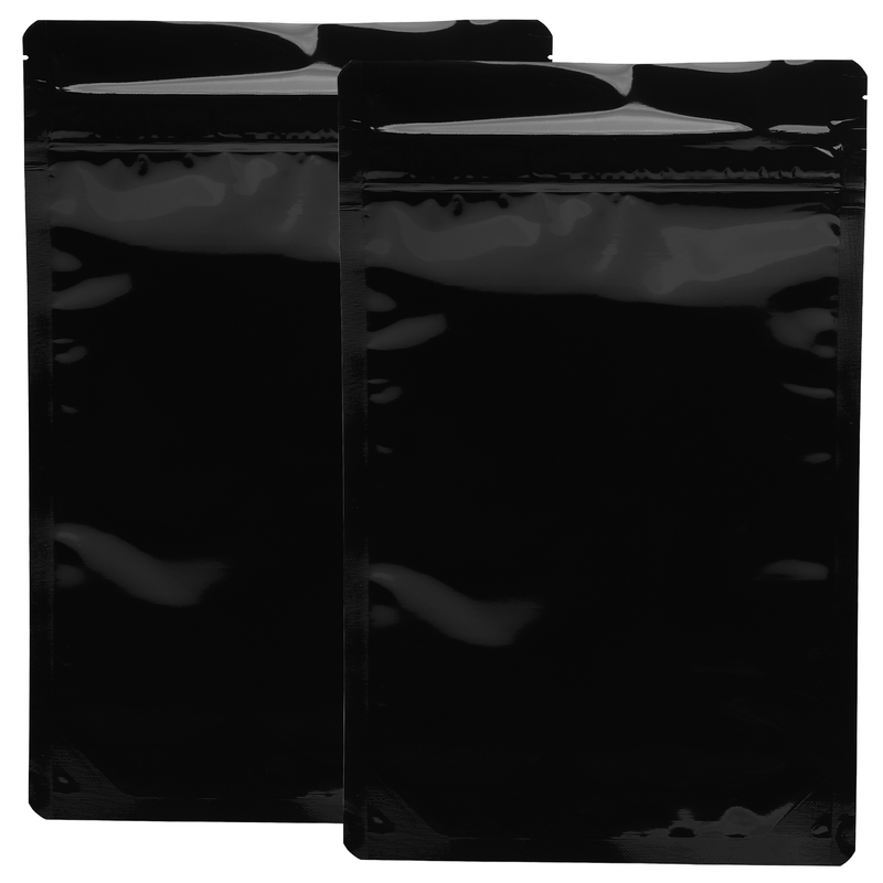 1 Ounce CR Exit Bags Gloss Black / Gloss Black - Tear Notch Mylar Bags - Child Resistant - (1,000 qty.)