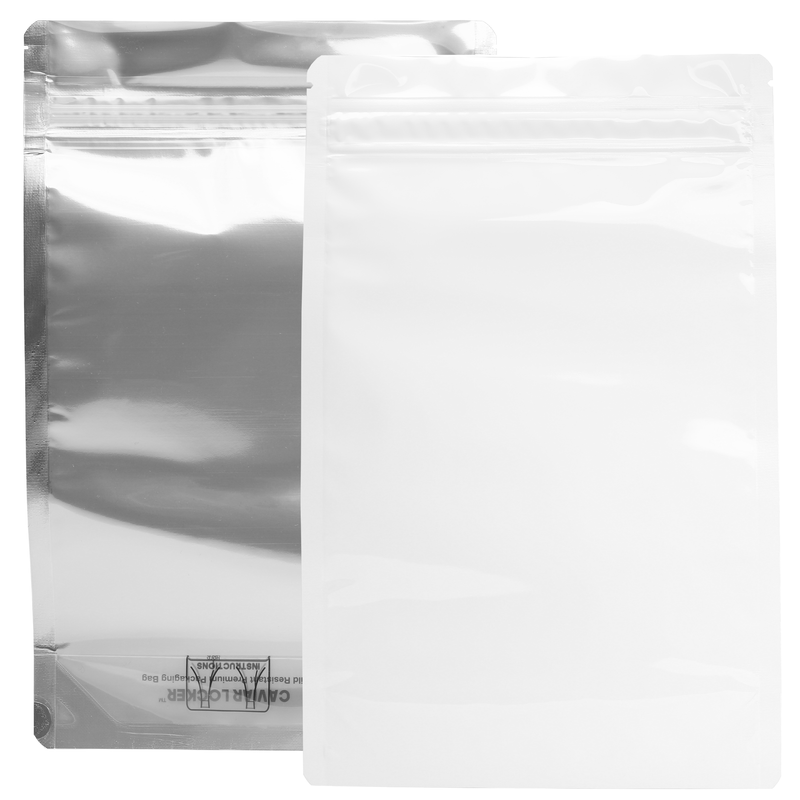1 Ounce CR Exit Bags Gloss White / Clear - Tear Notch Mylar Bags - Child Resistant - (1,000 qty.)