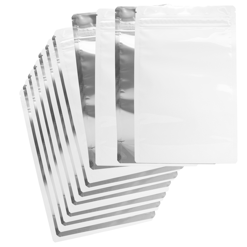 1 Ounce CR Exit Bags Gloss White / Clear - Tear Notch Mylar Bags - Child Resistant - (50 qty.)