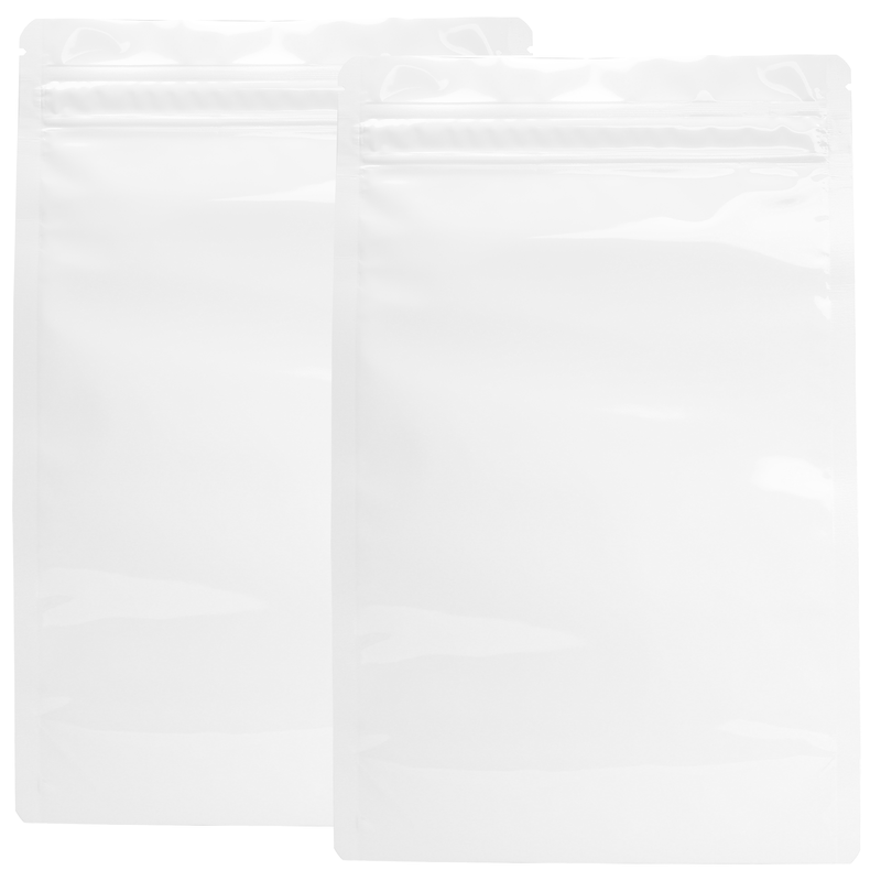 1 Ounce CR Exit Bags Gloss White / Gloss White - Tear Notch Mylar Bags - Child Resistant - (50 qty.)