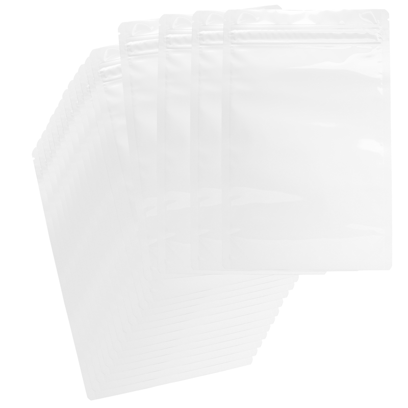 1 Ounce CR Exit Bags Gloss White / Gloss White - Tear Notch Mylar Bags - Child Resistant - (1,000 qty.)