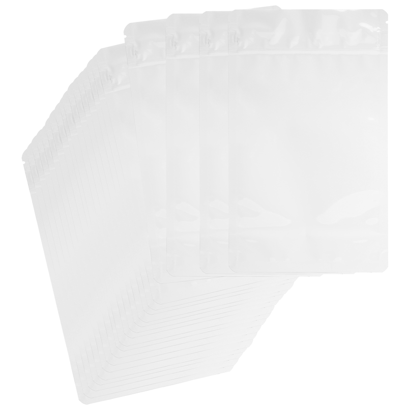 1/2 Ounce CR Exit Bags Gloss White / Gloss White - Tear Notch Mylar Bags - Child Resistant - (50 qty.)