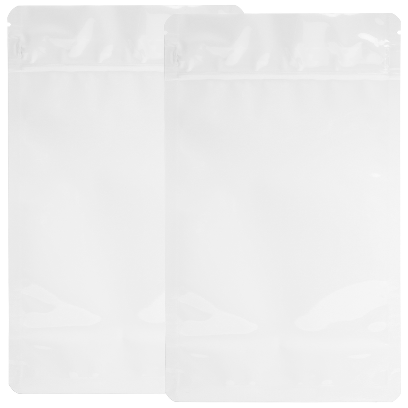 1/2 Ounce CR Exit Bags Gloss White / Gloss White - Tear Notch Mylar Bags - Child Resistant - (1,000 qty.)