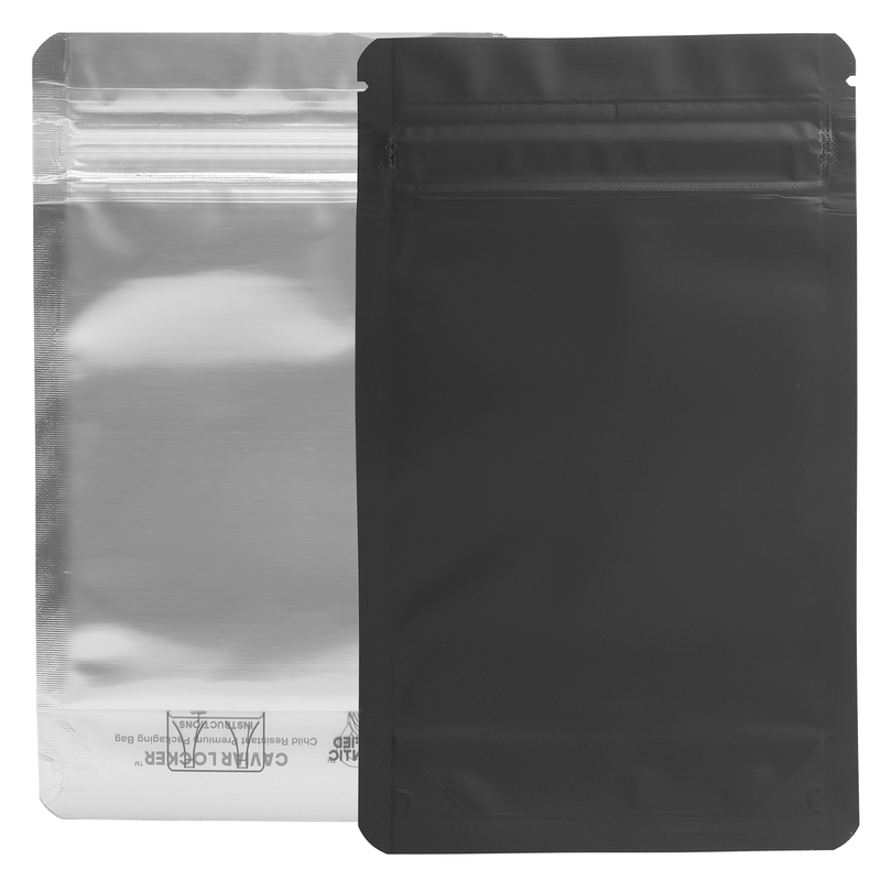 1/4th Ounce CR Exit Bags Matte Black / Gloss Clear - Tear Notch Mylar Bags - Child Resistant - (1,000 qty.)
