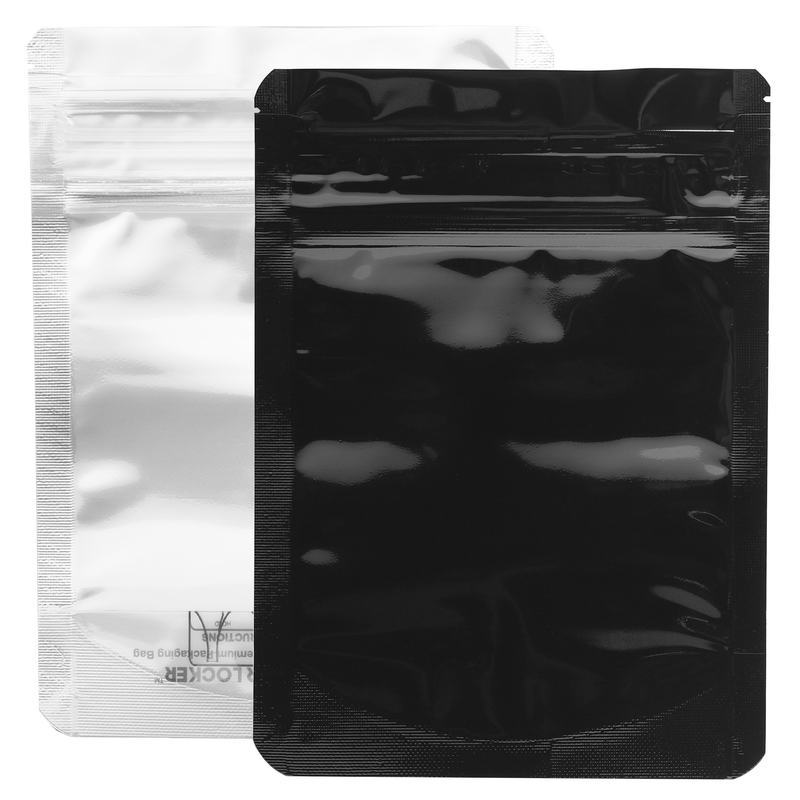 1/8th Ounce 3.5g CR Exit Bags Gloss Black / Clear - Tear Notch Mylar Bags - Child Resistant - (1,000 qty.)