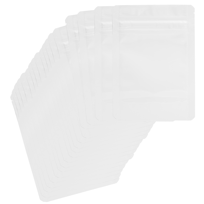 1/8th Ounce 3.5g CR Exit Bags Gloss White Opaque Mylar Bags - Tear Notch Mylar Bags - Child Resistant - (50 qty.)