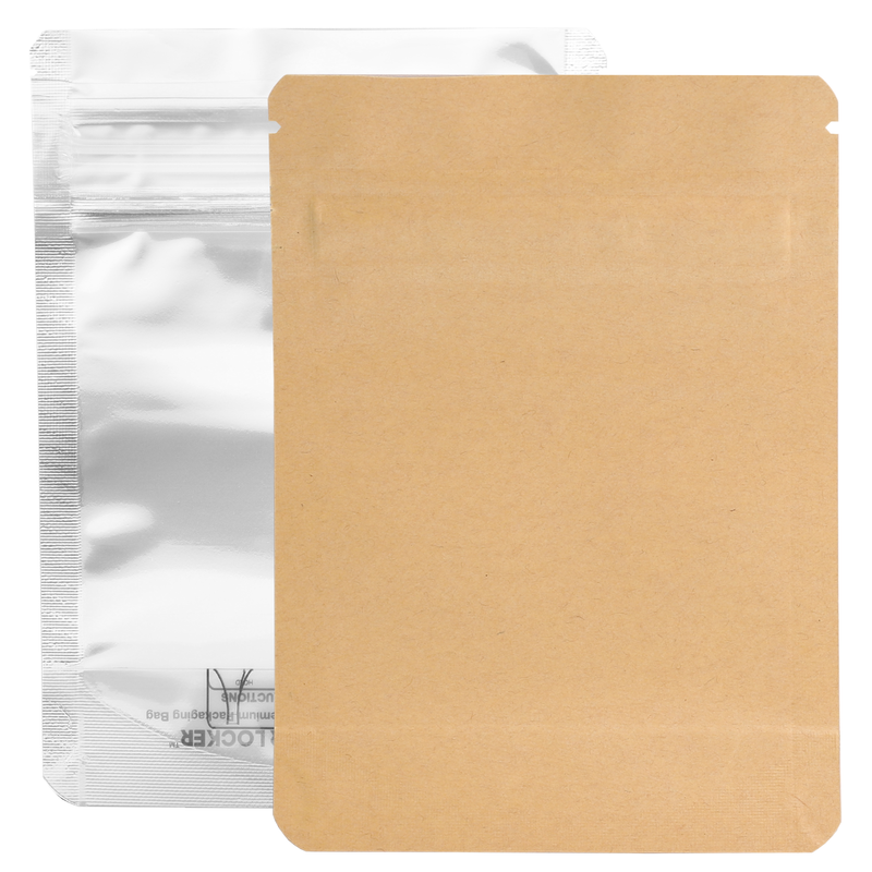 1/8th Ounce 3.5g CR Exit Bags Kraft / Clear - Tear Notch Mylar Bags - Child Resistant - (50 qty.)