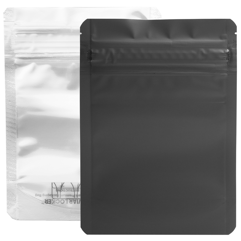 1/8th Ounce 3.5g CR Exit Bags Matte Black / Gloss Clear - Tear Notch Mylar Bags - Child Resistant - (50 qty.)