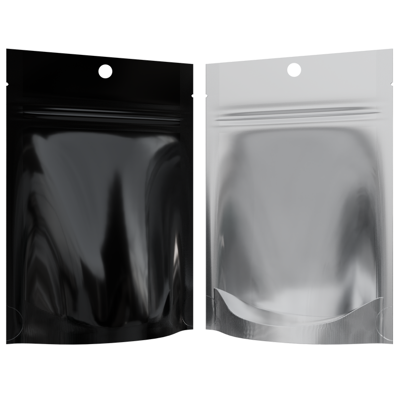 Gloss Black Vista Clear Translucent Transparent Dragon Chewer 3.5 g gram 1/8 ounce smell proof mylar bags by HIGHLOCK. Best thick wholesale bulk dispensary custom child resistant packaging 420 barrier bags tamper evident resealable large food storage 3x5 pouch gusset usa cheap 100 PACK hang hole