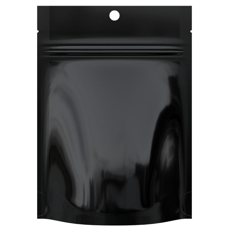 Gloss Black Vista Clear Dragon Chewer 3.5 g gram 1/8 quarter ounce smell proof mylar bags by HIGHLOCK. Best thick wholesale bulk dispensary custom child resistant packaging 420 barrier bags tamper evident resealable large food storage heat sealable 3 x 5 100 PACK hang hole