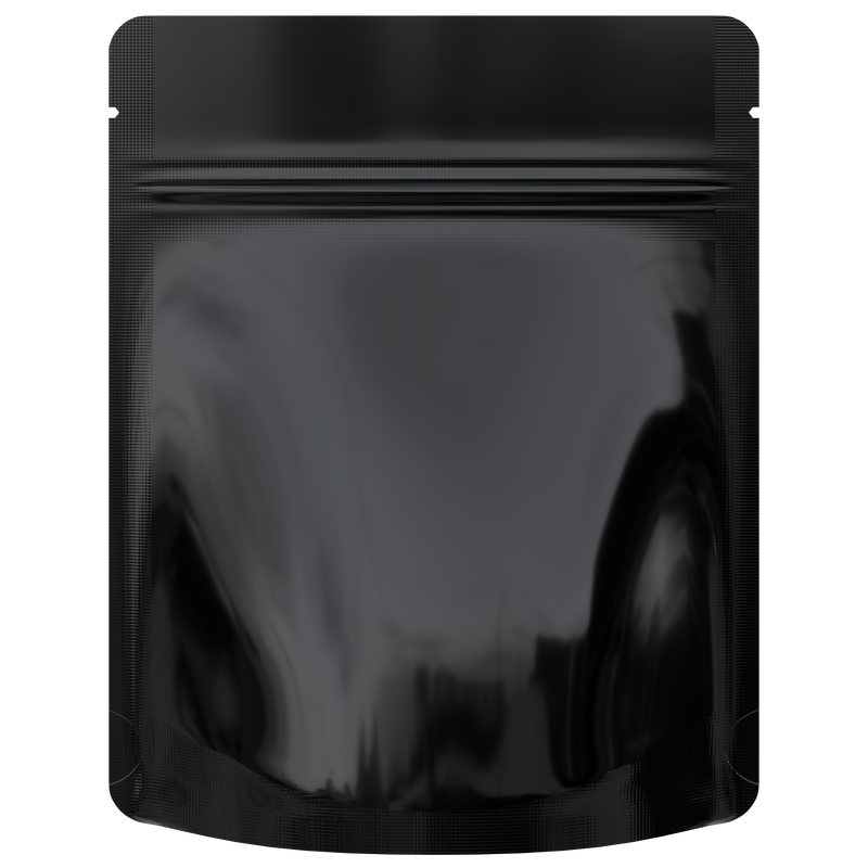 Gloss Black Vista Clear Dragon Chewer 3.5 g gram 1/8 quarter ounce smell proof mylar bags by HIGHLOCK. Best thick wholesale bulk dispensary custom child resistant packaging 420 barrier bags tamper evident resealable large food storage heat sealable 4 x 5 rounded corners tear notches